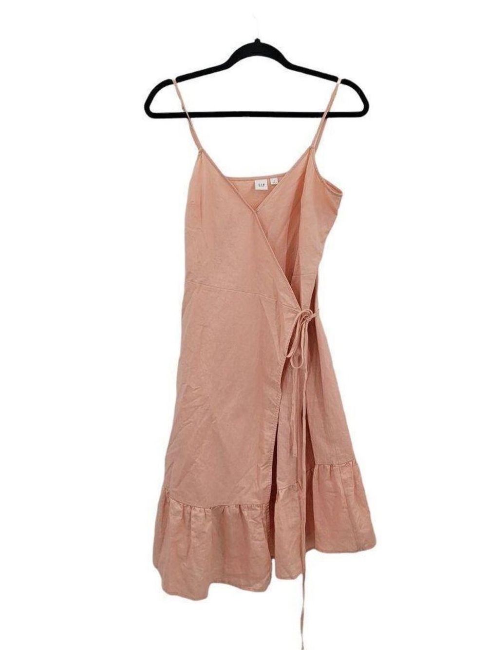 Gap Linen & Cotton Pink Spaghetti Strap Wrap Dress